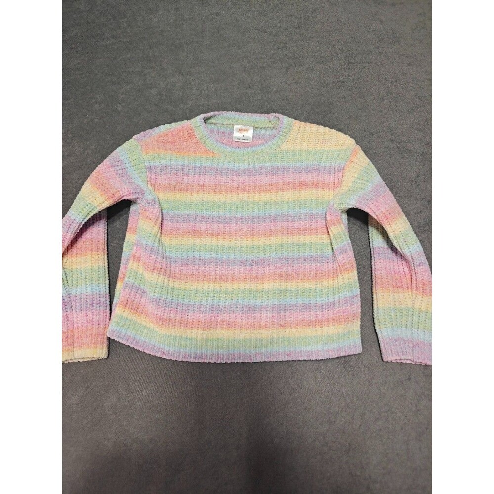 Jumping Beans Girls Size 5 Pastel Rainbow Striped Chenille Sweater Soft Knit